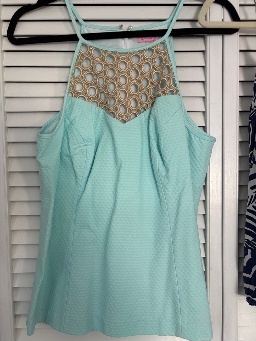 Lilly Pulitzer Mint Aqua Halter Camisole with Gold Mesh Yoke